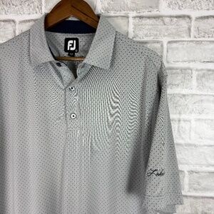 FootJoy FJ Light Gray Navy Polka Dot Performance Golf Polo Mens XL Stretch